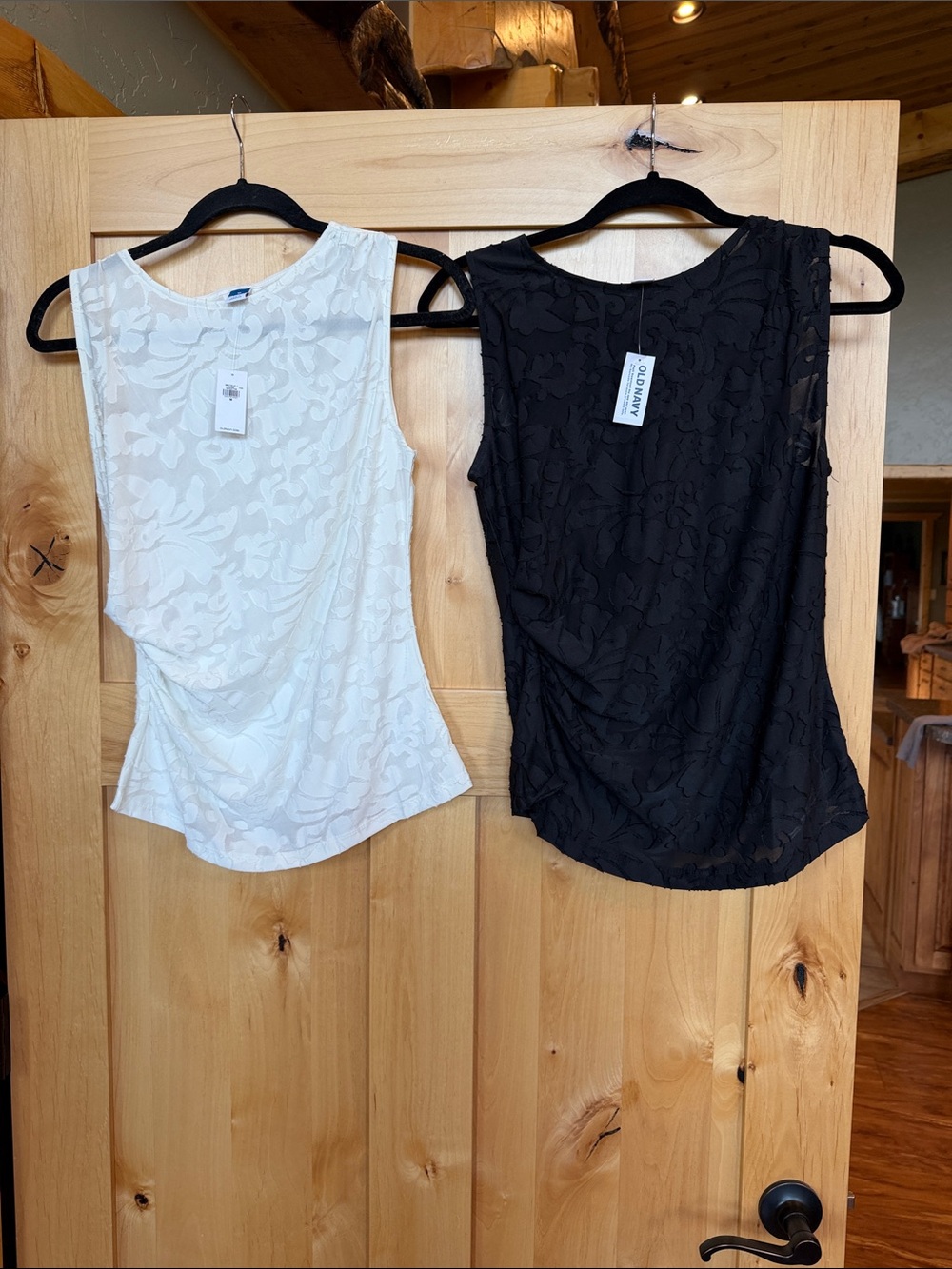 NWT Set of 2 Old Navy Jacquard Side-Drape Top, Size M, Sea Salt and Black Jack
